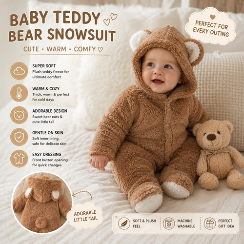 Baby teddy bear snowsuit - baby,