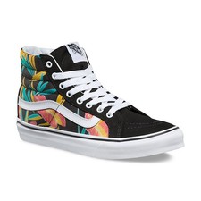 VANS SK8 HI SLIM TROPICAL LEAVES BLACK  &  WHITE  LADIES TRAINERS