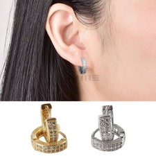 Pair of 925 Sterling Silver Iced Out Cubic Zirconia Huggie Hoop Earrings Jewelry