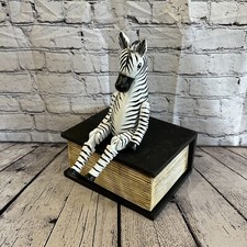 20cm Black Zebra Sitting Animal, Wooden Shelf Ornament Handmade & Fairtrade