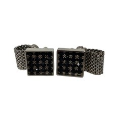 Lucien Perreaux Vintage Cuff Links Silver Toned Black Rhinestone Square