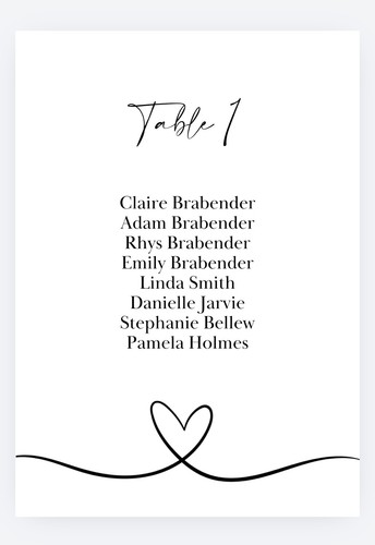 Wedding table plan cards - table,