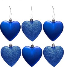 6 or 12pc Heart Baubles Christmas Tree Decorations Glitter & Matte Assorted Xmas