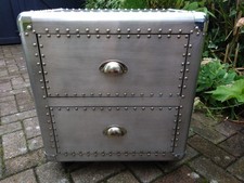 INDUSTRIAL STYLE METAL RIVET SILVER TWO DRAWER CABINET