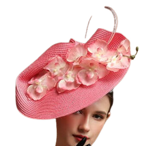 Large pink straw fascinator - pink,