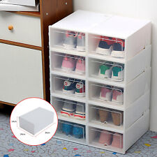 12x White Plastic Shoe Storage Boxes Drawer Stackable Foldable Durable Organiser