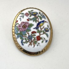 Vintage aynsley fine bone Pembroke china brooch old discontinued gold edging