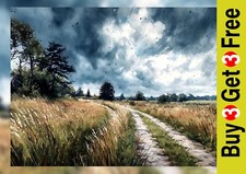 Winding Field Road 5"x7" Print on Matte Paper | Atmospheric Nature Landscape Art