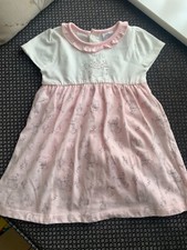 WORLD OF BEATRIX POTTER TU BUNNIES PINK/WHITE COTTON DRESS/PANTS 6-9 MON BNWT