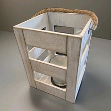 Distressed Wooden Hanging~Stationary Candle Holder Lantern 8" x 6"