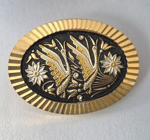 Vintage damascene brooch - vintage,
