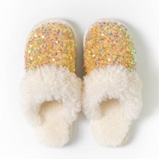 Womens Sequins Fluffy Slippers