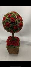 Artificial Rose Topiary Tree in Wicker Basket Decorative Floral Arrangement