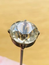 Light Citrine Antique Victorian Hat Pin 7” 1/2” Stone Silver Plated Pin