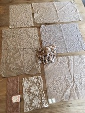 50+ Pieces : Bundle Of Antique Lace Samples / Silk / Ribbons / Vintage Fabric