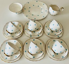 Rare Vintage ROYAL VALE Blue & White Polka Dot Fine Bone China Teaset 21 Piece