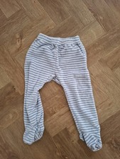 Baby Blue & White Striped Trouser with Grip Feet - Size 24 Months Cotton Blend