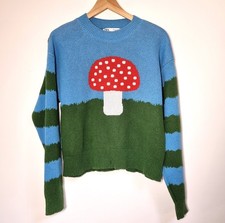 Zara Jumper Size M Toadstool Mushroom Sweater Kitsch Woodland Blue Green Blogger