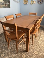 Extendable Pine rectangle Dining  Table And Six Chairs. Extends to seat 8-10