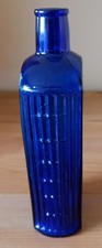 Antique Cobalt Blue  Poison Bottle 6.5 Inch Tall Ribbed 2 Sides Rounded Top