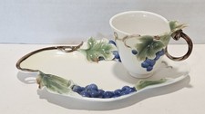 Vintage Rare Graff Porcelain Cup and Saucer Grapevine w/ Leafs Design