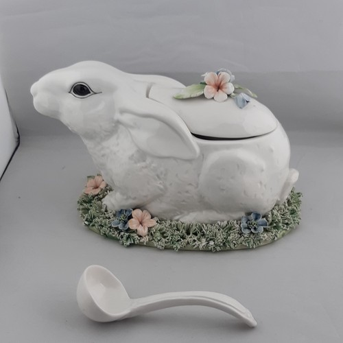 Italian pottery rabbit lidded - italian,