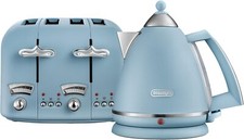 Delonghi Argento Flora 1.7L Kettle & Toaster 4 Slices  SET  BLUE DL3018/DL3016