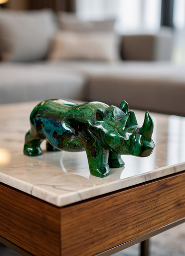 Malachite carved rhino - carved,