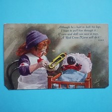 WW1 Child Nurse 'Doing Her Bit' Black Doll - Tuck's Oilette - Posted 1917