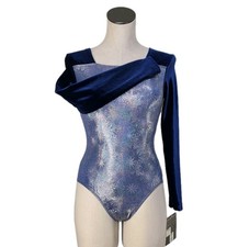 GK Elite VTG Silver Holographic LS Velvet Sleeves Square Neck Leotard AM Adult M