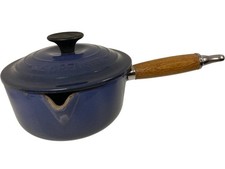 Le Creuset Cast Iron Saucepan with Lid Blue 16cm Wooden Handle