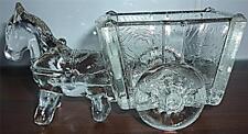 VINTAGE RETRO SMALL GLASS HORSE CART SALT POT TRINKET PIN DISH TOOTHPICK HOLDER