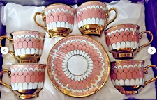 Turkish Tea Set of 6 Gold Pink