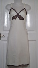 Vintage Charnos Cream & Brown Silky 100% Nylon & Lace Full Slip Petticoat 34 In