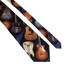 Ralph Marlin Guitar Themed Tie Black Polyester USA Office Music Gift