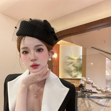 Wool Bow Hat withVeil Pillbox