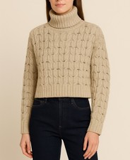 Fenn Wright Manson 100% Wool Cable Knit Cropped Turtleneck Sweater Sz S