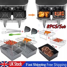 8PCS Air Fryer Rack & Grills  Steel Baking Pot Dual Basket Accessories.For Ninja
