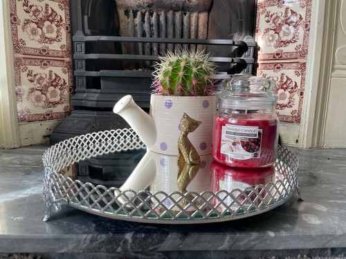 Silver mirrored round tray - silver,