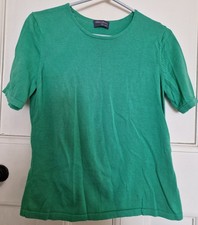 Peter Hahn Pima UK 12 Green 100% Cotton Knitted  Short Sleeve T-Shirt Jumper 