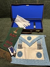 Masonic Leather case W Key. Aof Sash, Acc Medal, Apron, Gloves E359