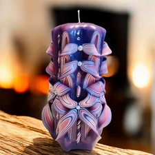 Purple Lilac Carved Candle
