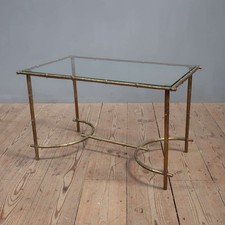 Vintage Antique French Gilt Brass Faux Bois Coffee Table Side Sofa Bamboo