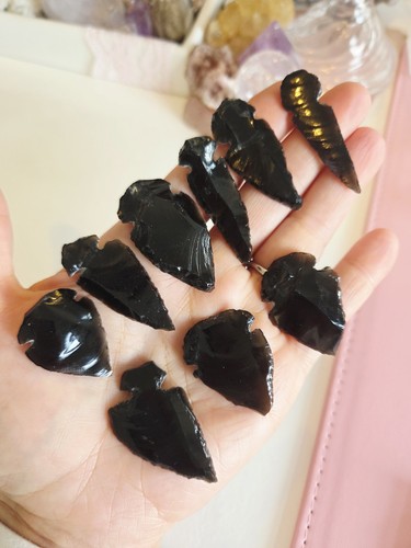 Black obsidian arrow heads set - obsidian,