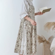 Women Floral Cotton Apron Cover Up with Pockets Vintage Style Kitchen Workwear