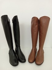Women's DUO Knee High Boots Tan/Black Huntsman Leather Zip Elasticated  New F1