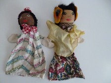 2 VINTAGE HAND GLOVE PUPPETS WOODEN HEADS Japanese GIRL WOMAN Black GIRL
