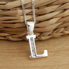 Solid 925 Sterling Silver CZ Letter Initial A-Z Pendant Charm Necklace Jewellery