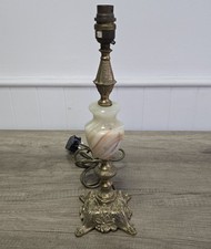 Vintage Onyx Marble Gilt Brass Table Lamp Rococo Style Working Order 