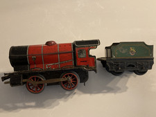 HORNBY TINPLATE CLOCKWORK RED LOCOMOTIVE & TENDER 